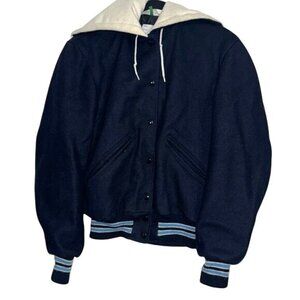 Vintage DeLong 80% Wool Varsity Jacket With Hood Size 34